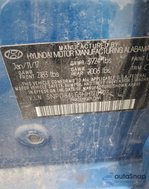 2017 Hyundai Elantra Se z USA, uszkodzony, nr VIN 5NPD84LF3HH178923